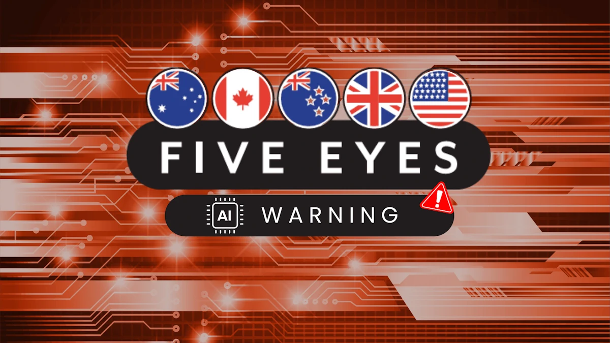 Five Eyes AI warning graphic with the flags of Australia, Canada, New Zealand, the UK and the US
