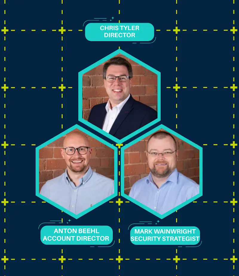 Inside The Next Breach speakers Chris Tyler, Director, Anton Beehl, Account Director, and Mark Wainwright, Security Strategist, at Syscomm