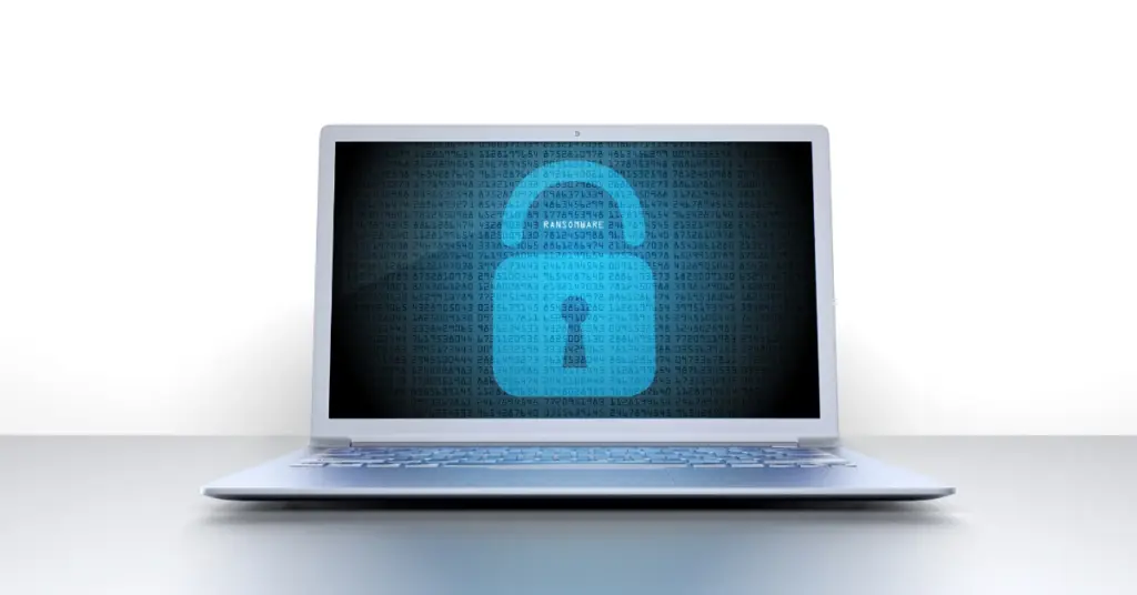 Laptop with a blue padlock symbol on its screen