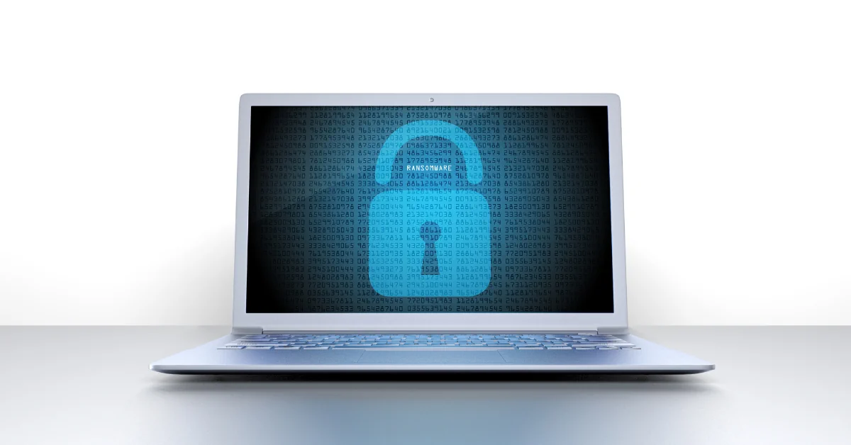 Laptop with a blue padlock symbol on its screen