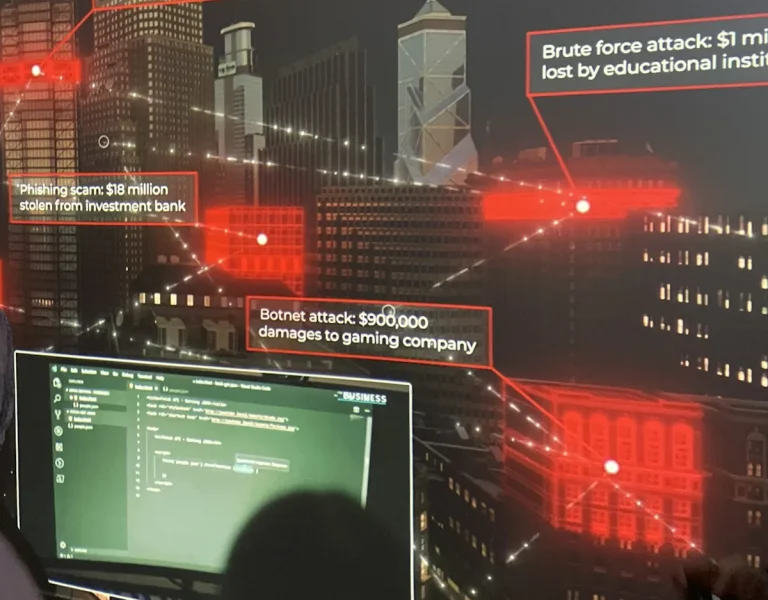 IBM 360 immersive theatre showing the cost of keylogger, phishing, botnet and brute force attacks