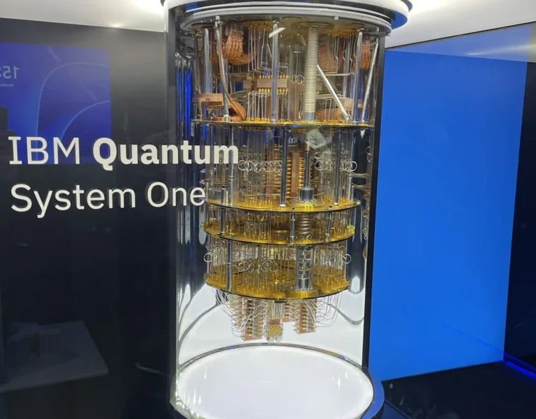 IBM Quantum System One quantum computer on display at the IBM Innovation Studio, London